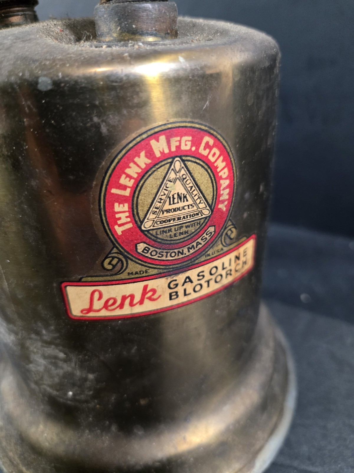 Vintage Lenk Brass Gasoline Torch W/ Red Wood Handle Untested