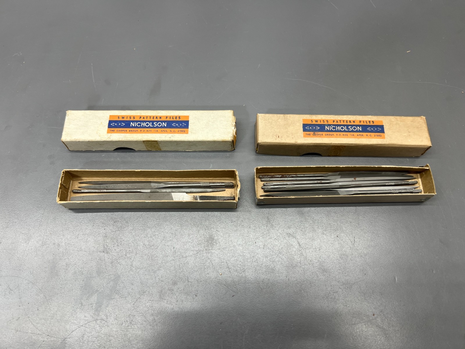 (w) VINTAGE NICHOLSON 16pc XF SWISS PATTERN NEEDLE FILES 5.5″ – EXC COND – USA