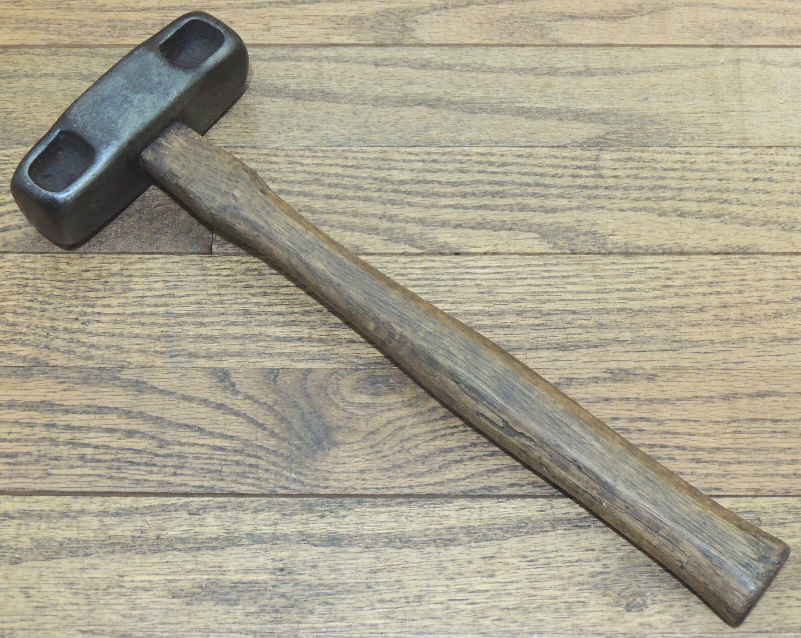 UNUSUAL 2+ lb. HAND FORGED DOUBLE FACED HAMMER-ANTIQUE BLACKSMITH MADE TOOL