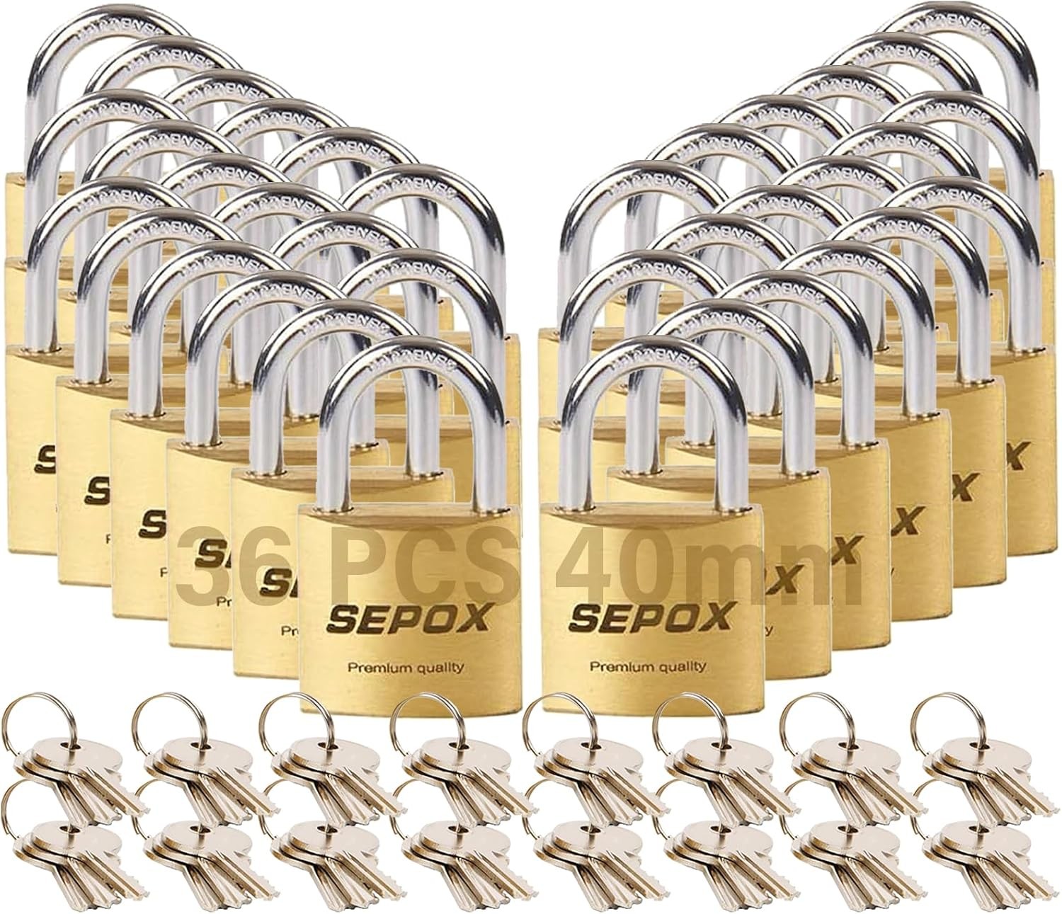 ® Solid Brass Padlock 40mm, Keyed Alike 4 Keys, Chamfered Edges, 2 Pcs For