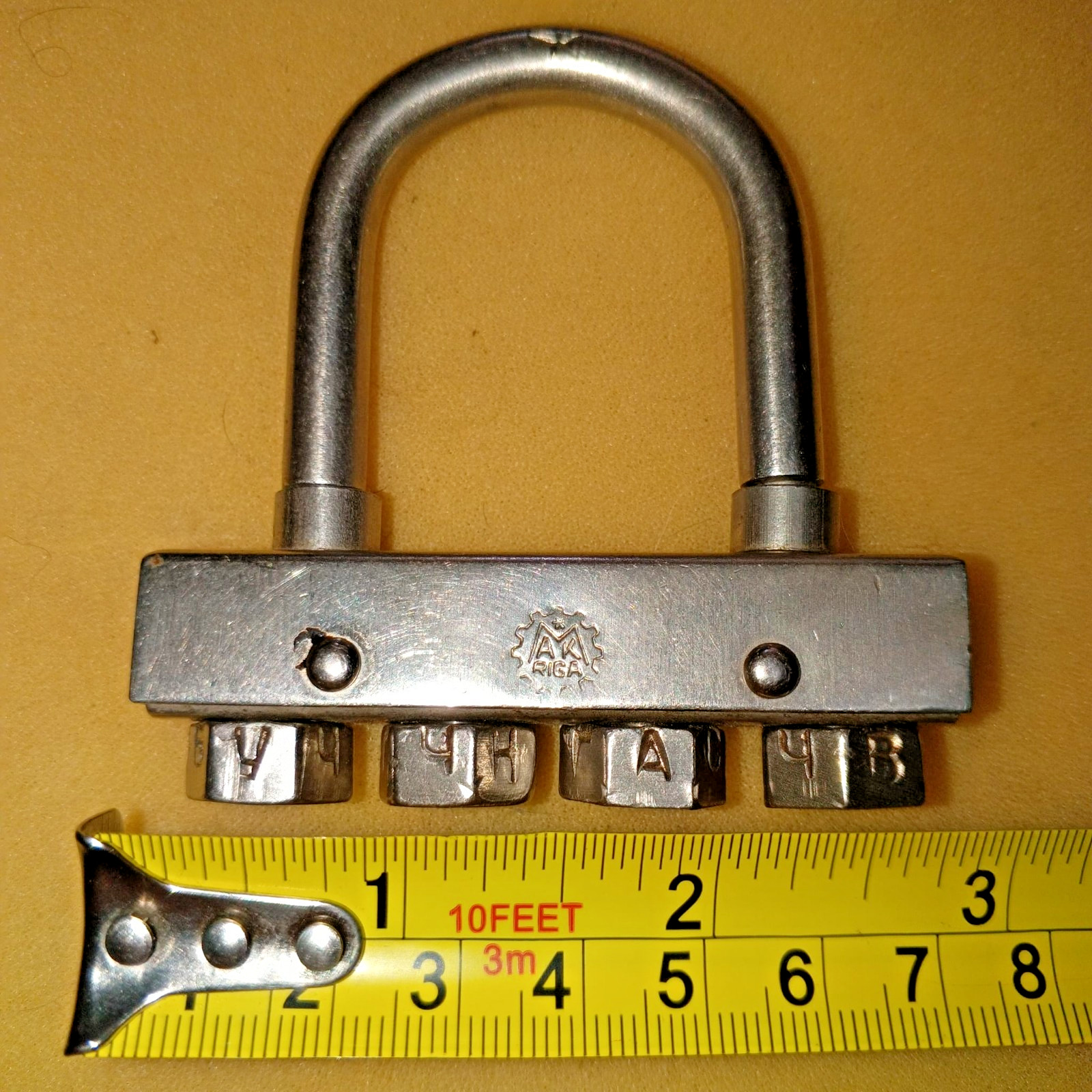 Vintage USSR Padlock with 4 Code Combination RUSSIAN LETTERS on the turn handle