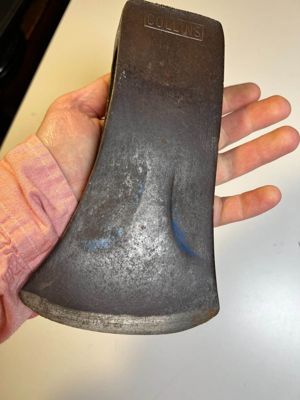 Antique Stamped COLLINS Hewing Hew Axe Head c 1870 – 1895 Waisted Hipped