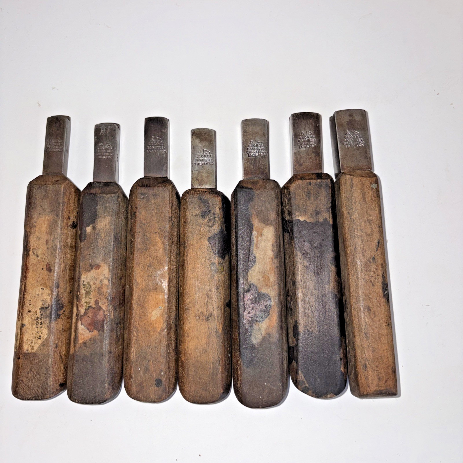The George Barnsley Forepart Iron Set A to G traditional shoemaking tools