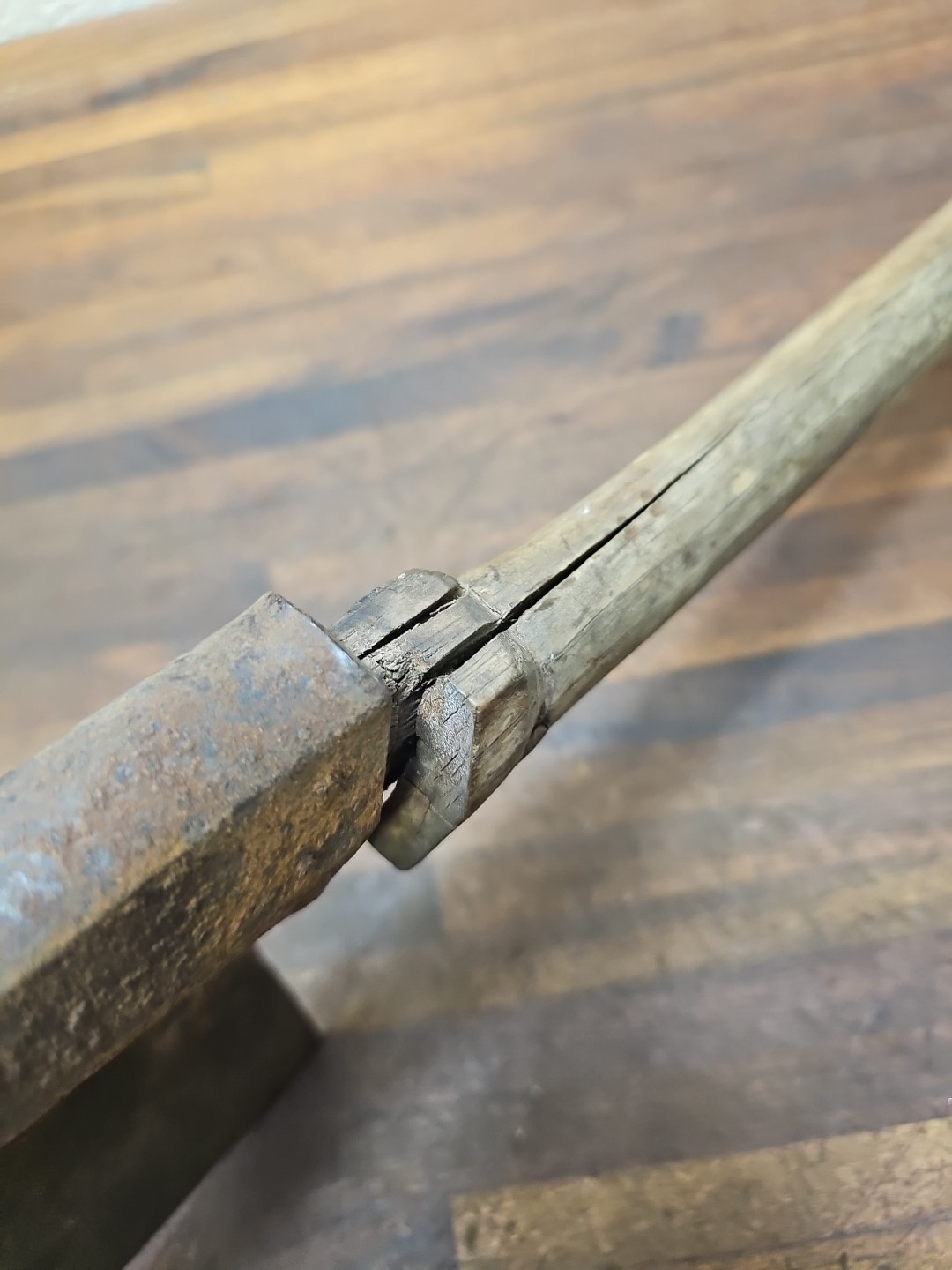 D18- Antique 1800s Pennsylvania goosewing axe Berks County? Marked but illegible