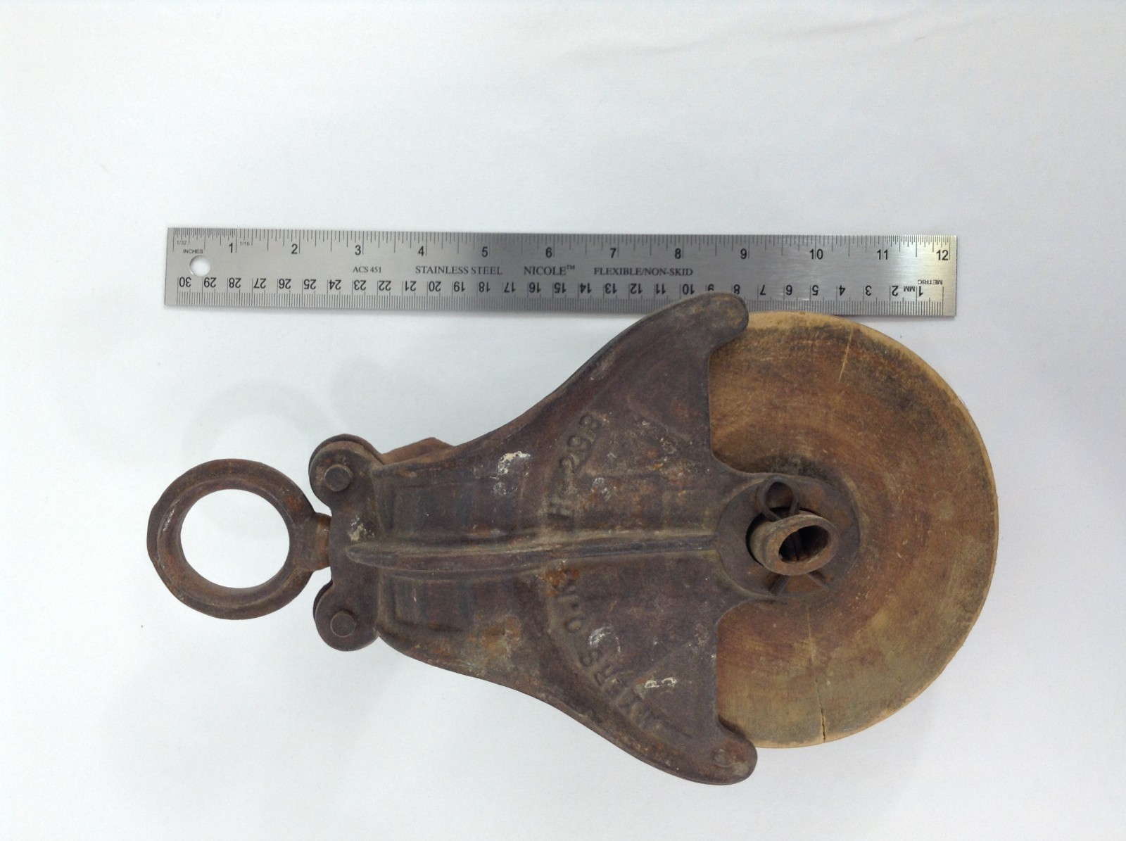Vintage Meyers O.K. Farm Barn Hay Pulley H-298/H-299 Cast Iron w/ Wooden Wheel