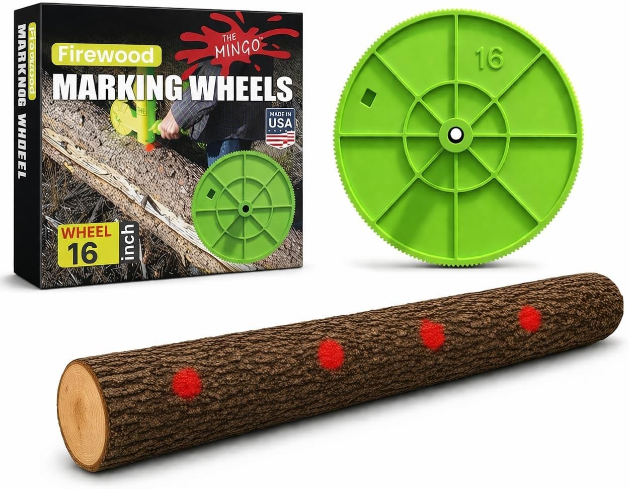 16-Inch Firewood Marking Wheel – Detachable Metal Log Measuring Tool – Green