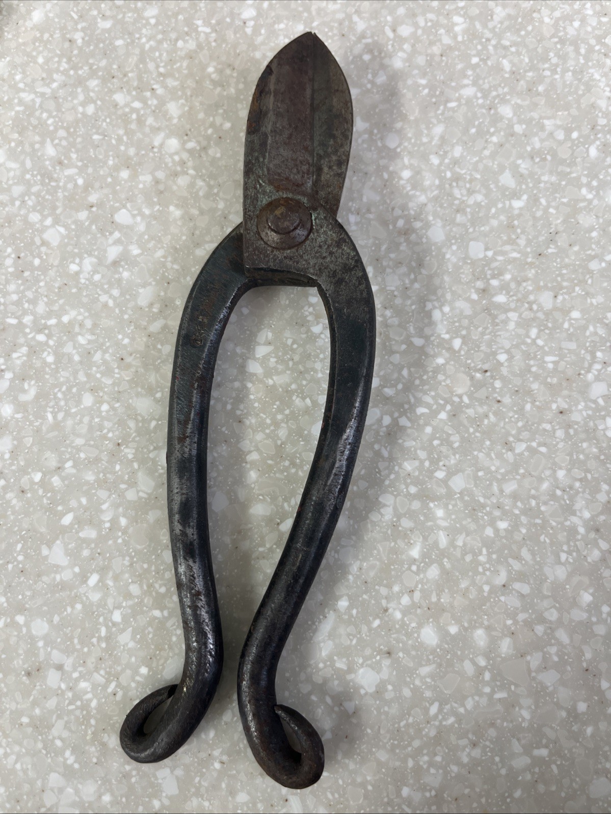 Vintage Japanese Signed Forged Iron Tin Snips, Forged Primitive Tool