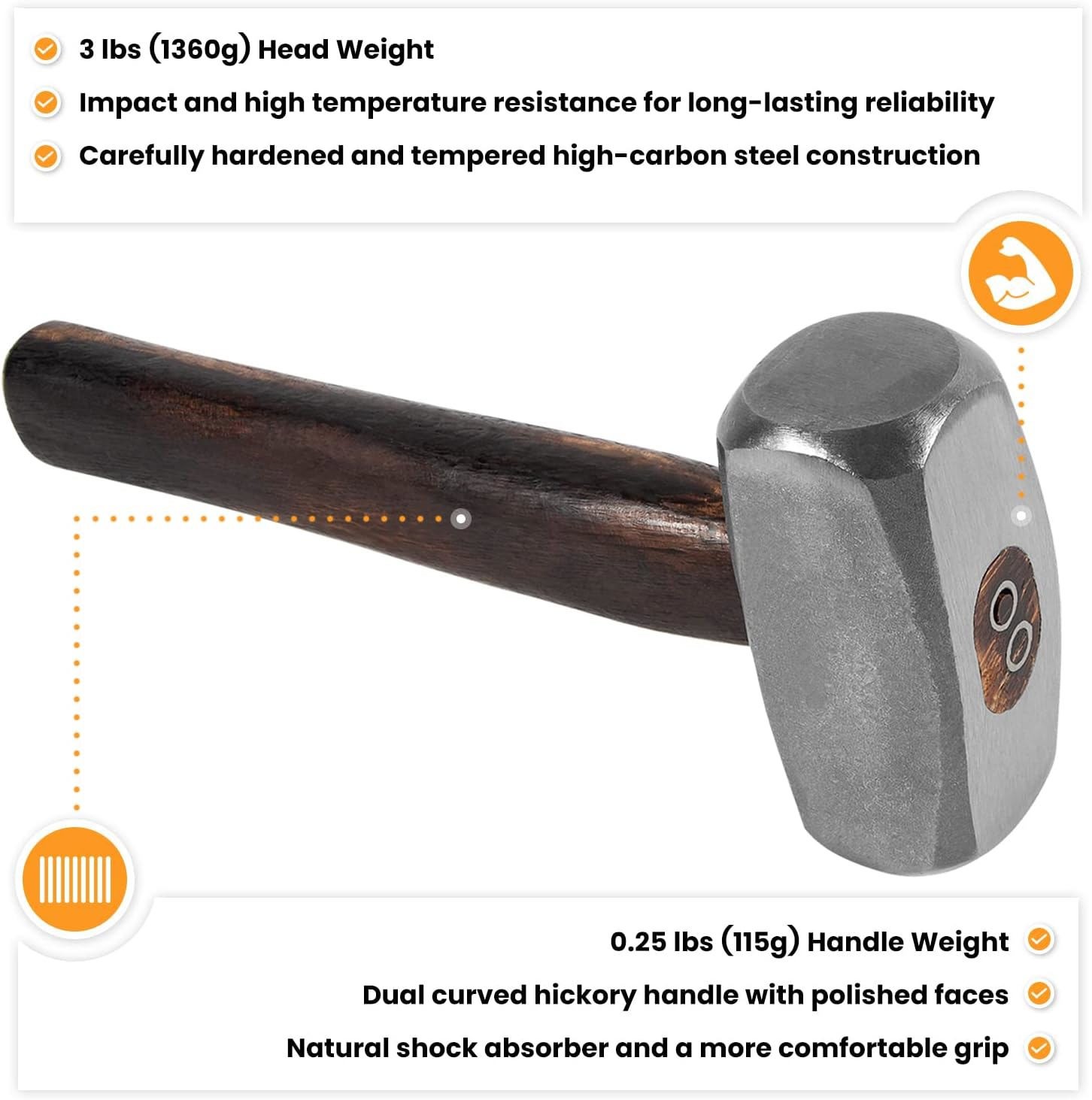 Blacksmith 3LB Handmade Forge Hammer for Farrier Knife Maker Welders Engineers