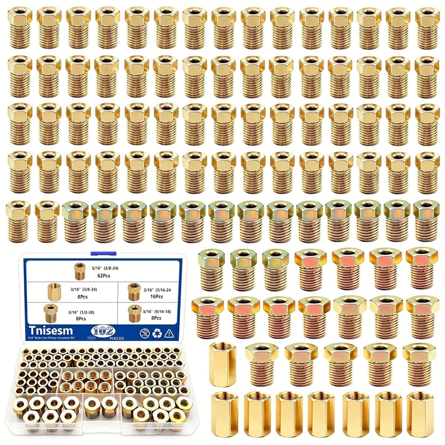 3/16″ Brake Line Fittings Kit 102PCS 3/8-24 Thread Brake Line Hardware