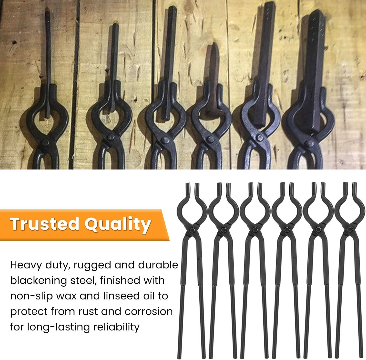 V Bolt Tongs Set Blacksmith Forge Tong Set Includes 3/8 1/2 5/8 3/4 7/8 1 Inch