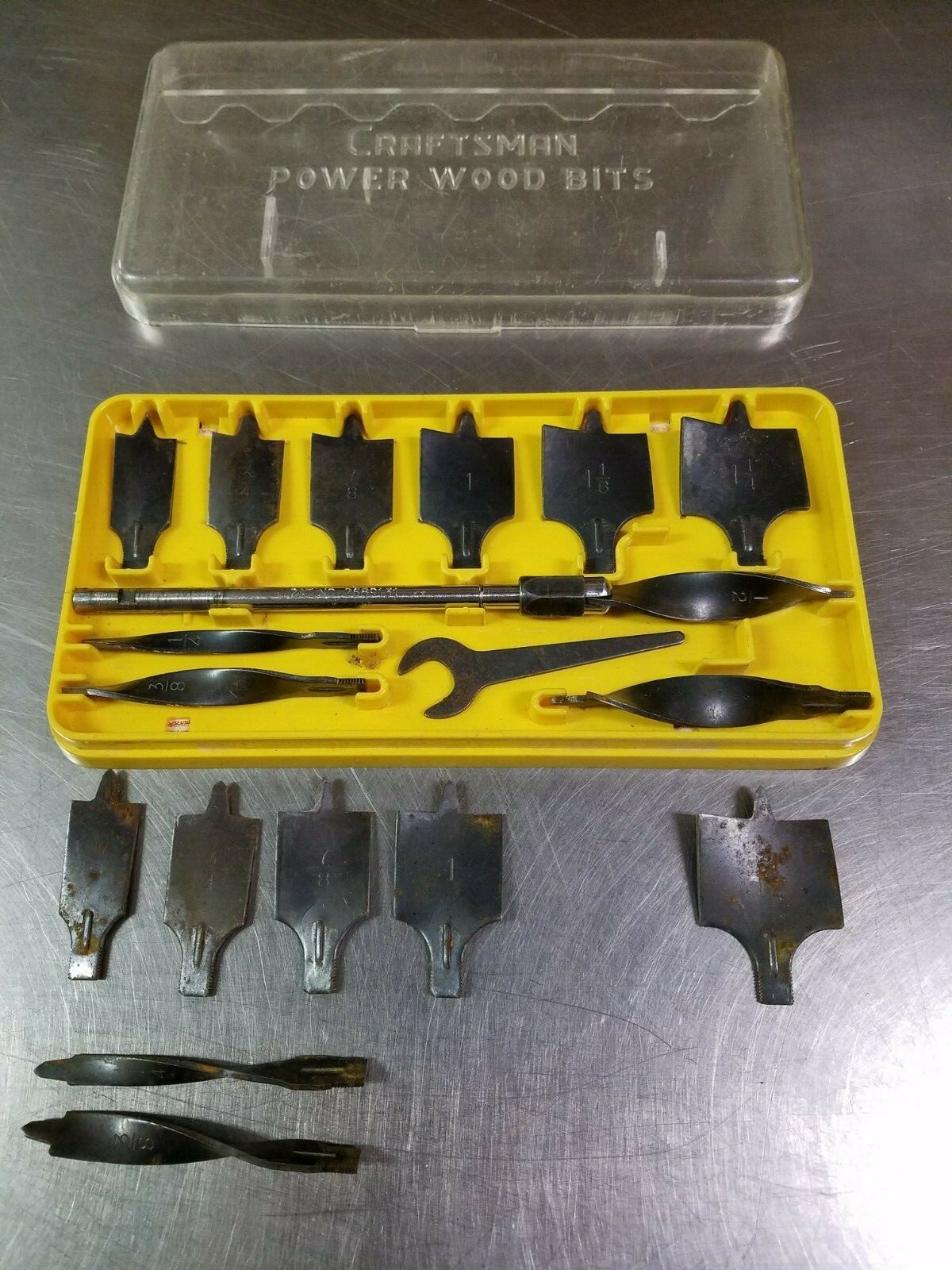 21 Piece Vintage Craftsman Power Wood Boring Bit Set with Wrench 1/4″ to 1-1/4″