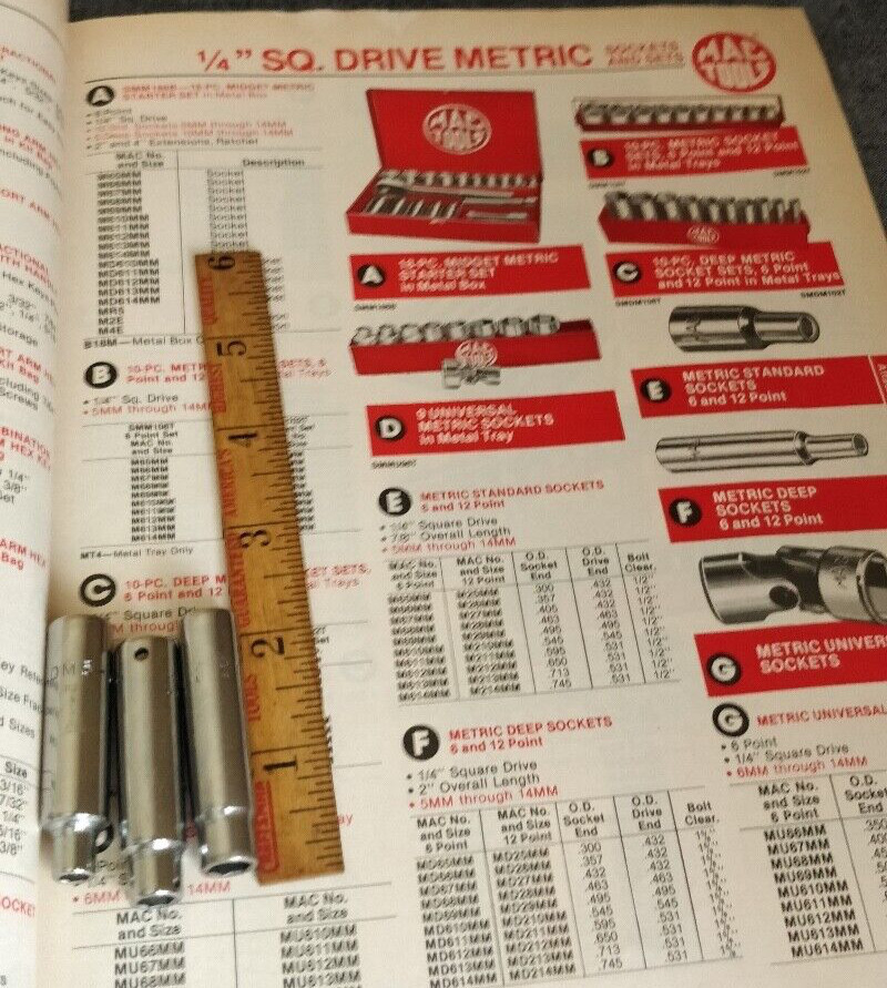 3 pieces MAC 1/4″ DRIVE 5MM 6MM 7MM DEEP SOCKET – USA – METRIC – MD65 MD66 MD67