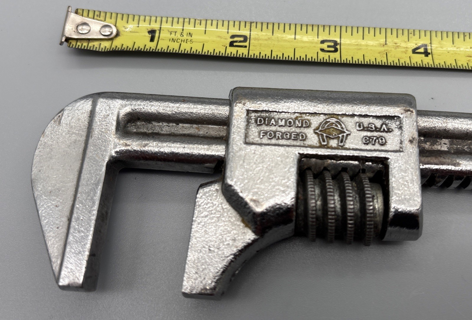 RARE Vintage 9 inch Diamond Forged USA C79 Adj. Wrench Horseshoe Logo