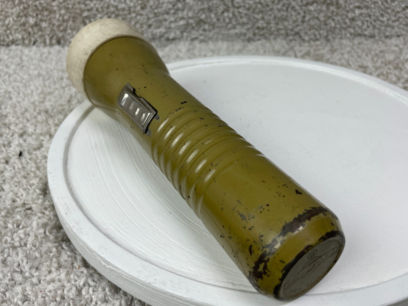 Vintage Ray-O-Vac Steel Metal Flashlight 7 3/4″ Slide Switch Made In USA Green
