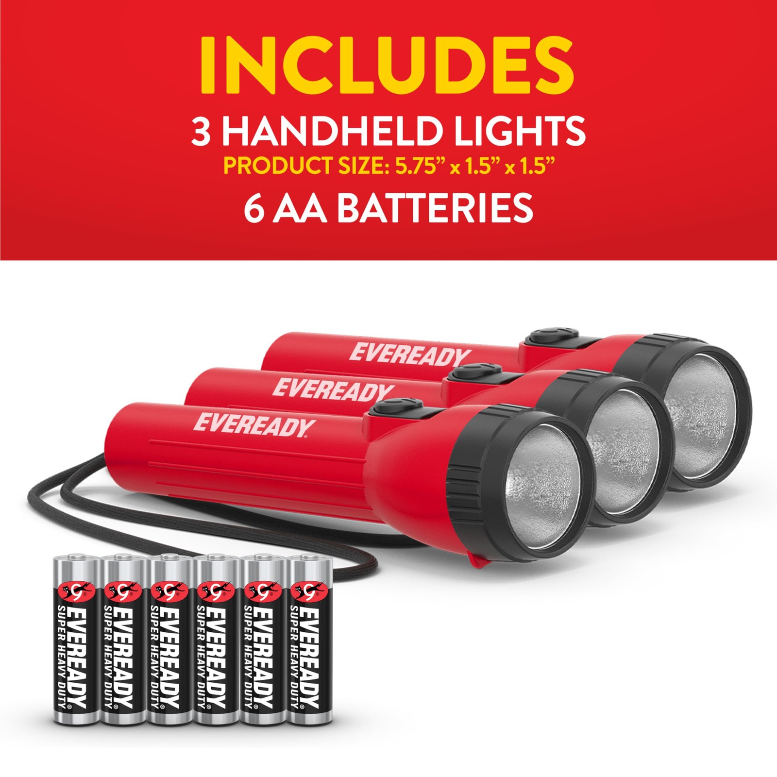 EVEREADY LED Flashlights (3-Pack), Bright for 3 pack, Red