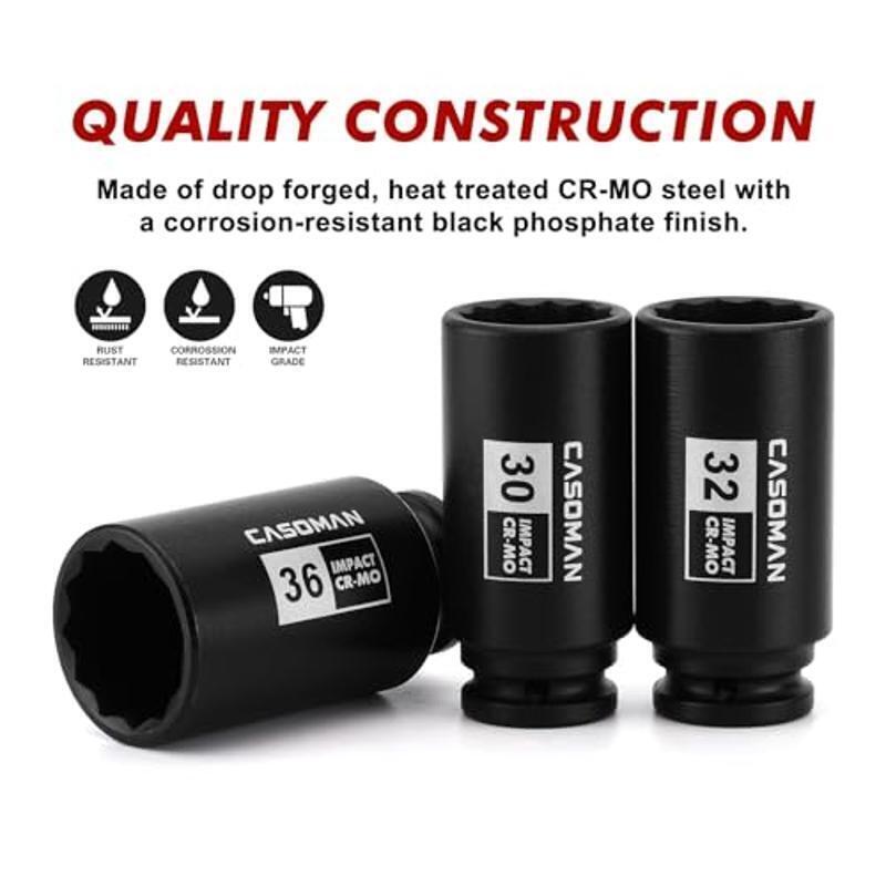 1/2″ Drive 12pt Deep Impact Socket Set 29-39mm CR-MO Metric Heavy Duty 8 Piece