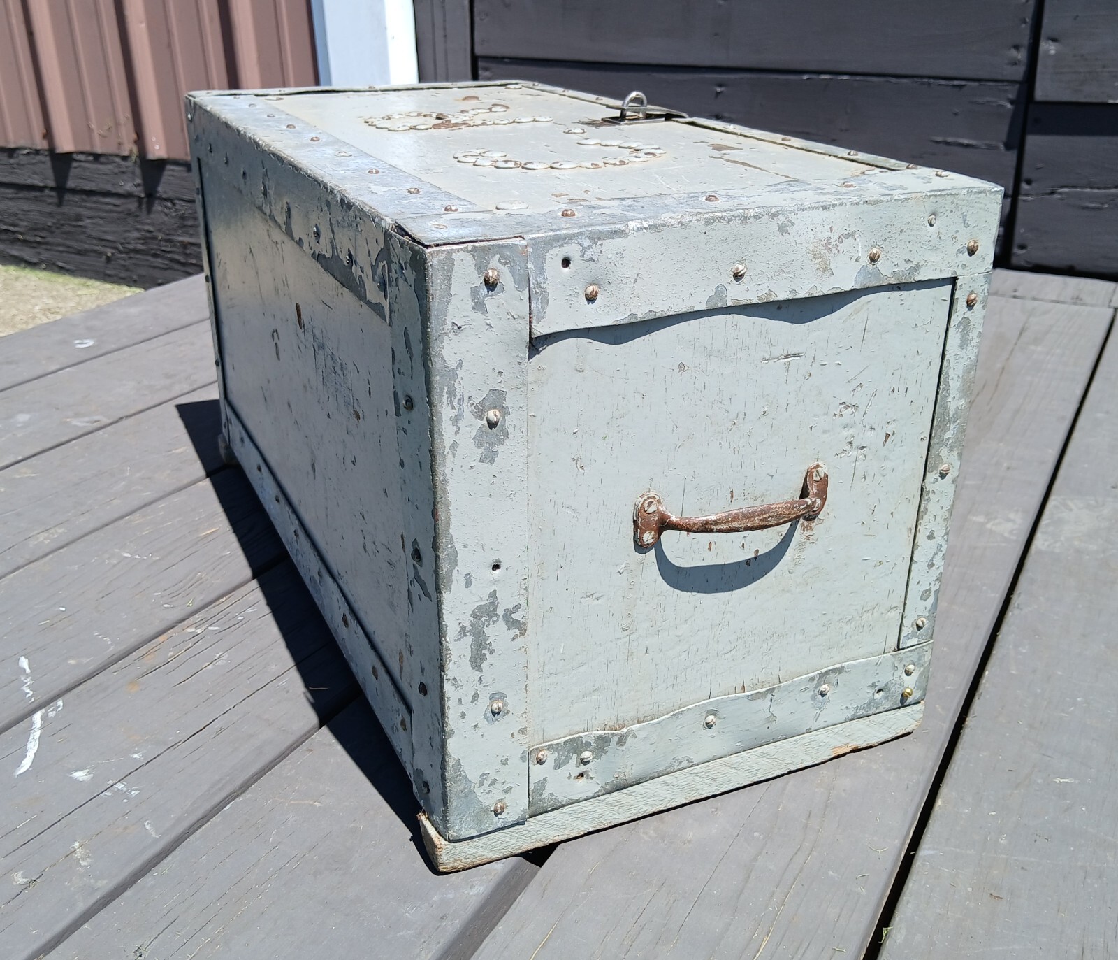 Antique Primitive Folk Art Gray Wooden Machinist Tool Box 1930s