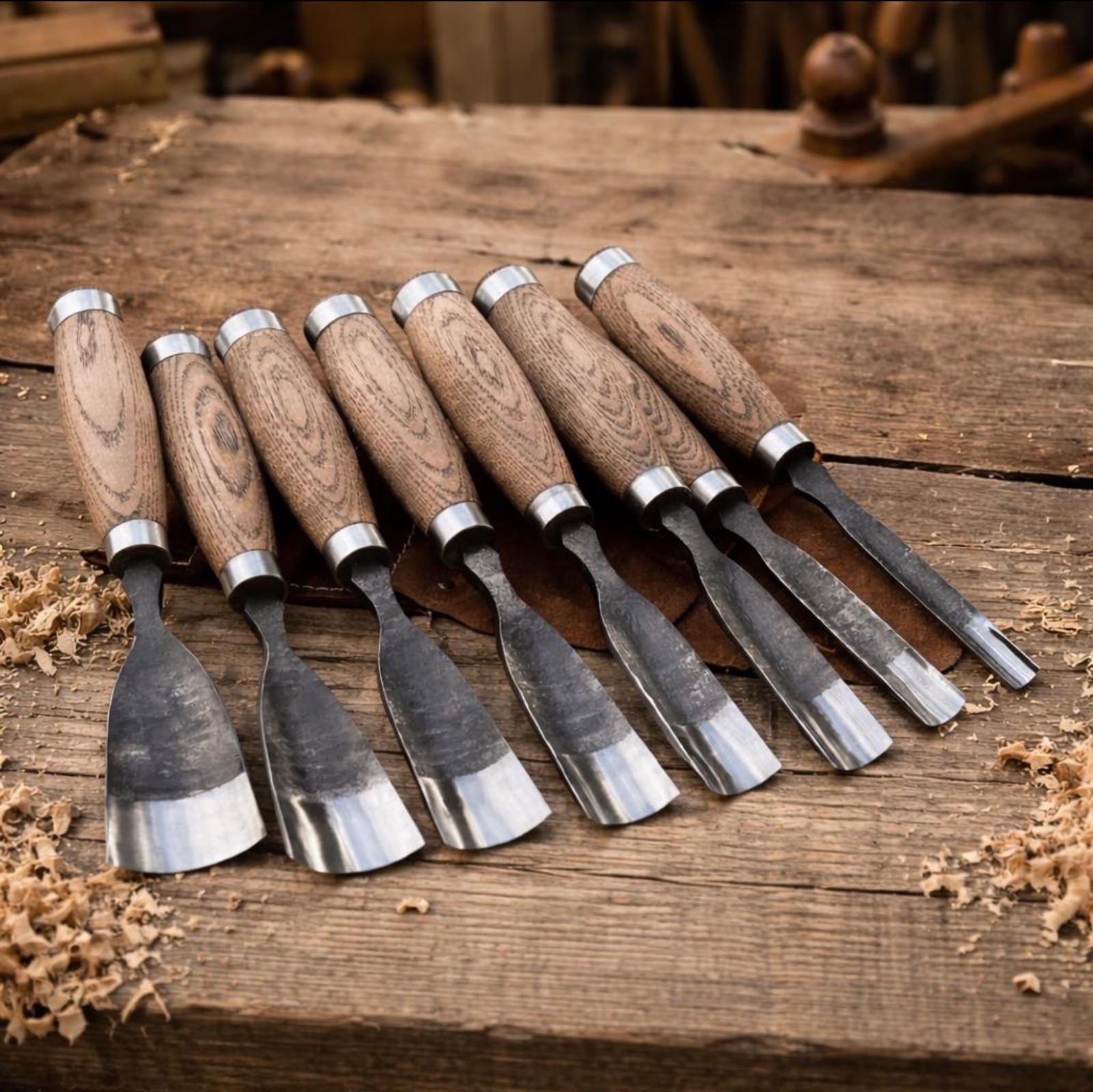 8pc Wood Carving Gouge Set Hand Forged Carbon Steel Chisels Ash Handle