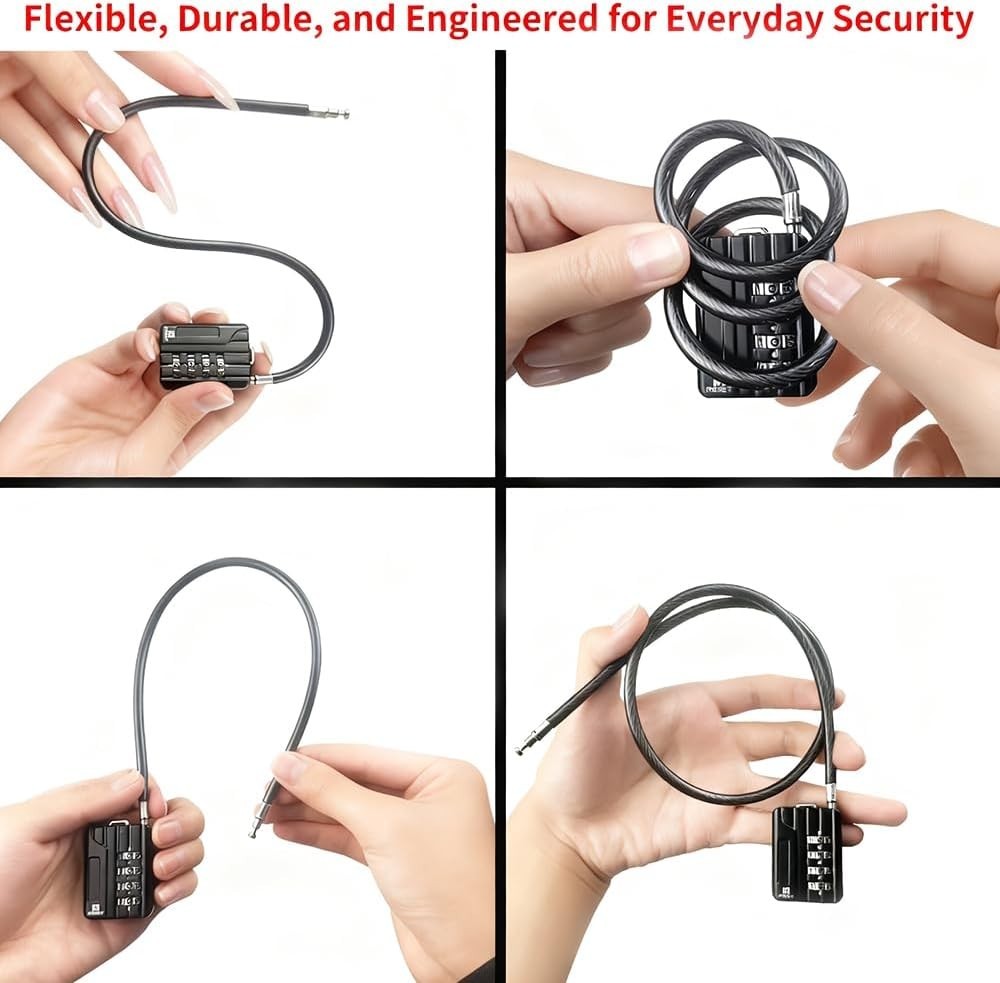 4-Pack 4-Digit Combination Cable Padlocks | 7in/18cm for Travel and Everyday Use