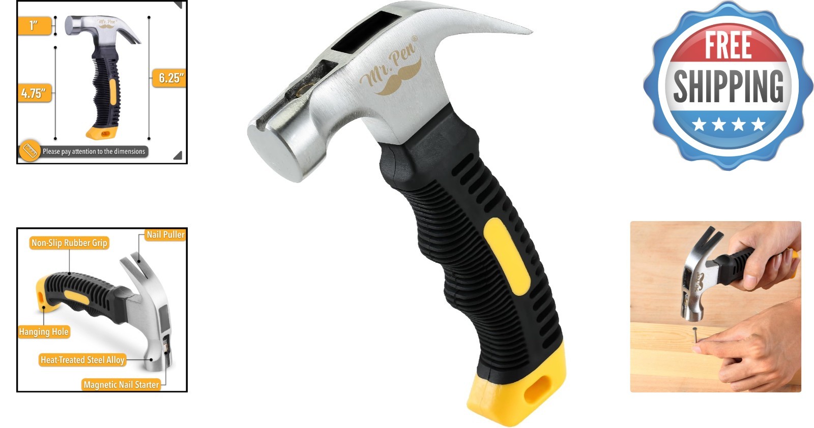 Compact 8oz Yellow Claw Hammer for Woodworking & Home Repairs – Women Approved
