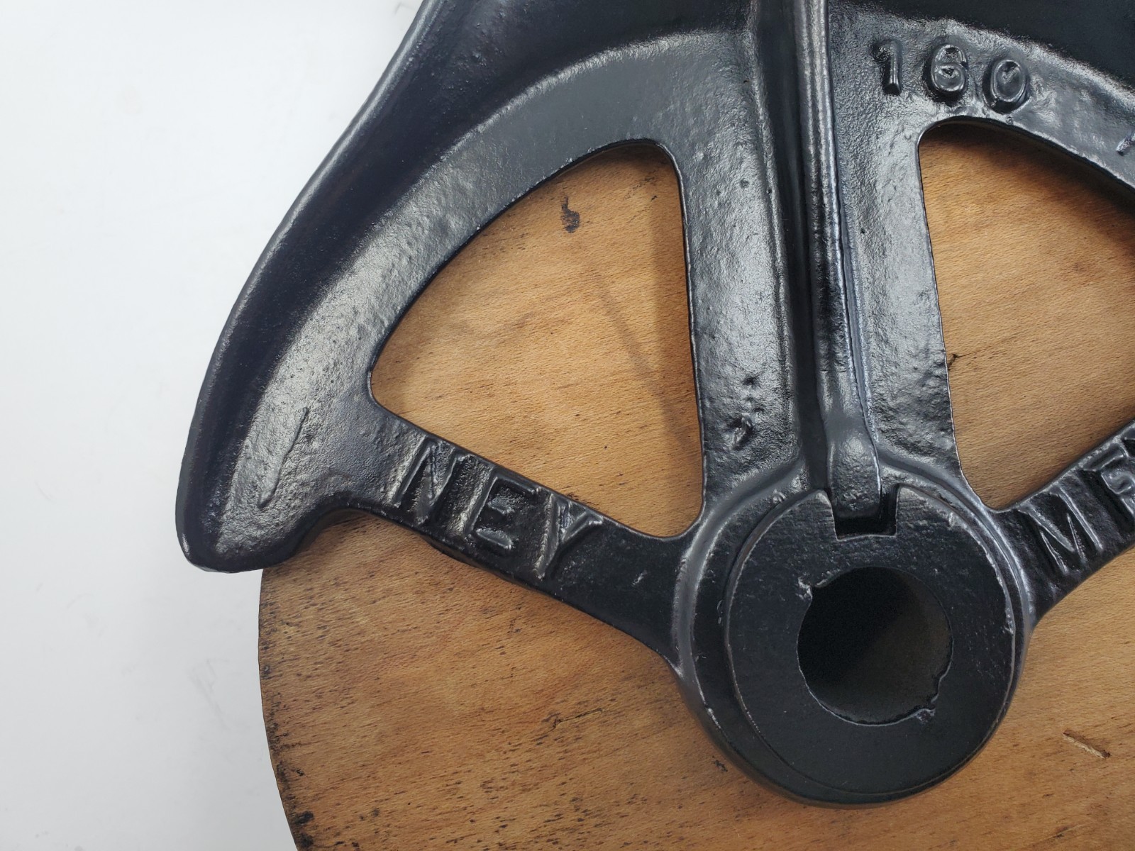 Vintage NEY 160 Cast Iron and Wood Wheel Pulley 10.5” X 6.5”