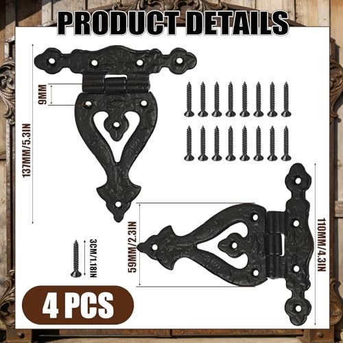 Pack Antique Cast Iron Vintage Heavy Duty T Hinges 5.3” Black Powder Coated 4