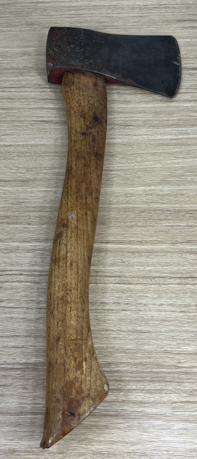 Vintage Tool Axe Hatchet 15″ Long Oak Handle with 3+” Blade Sharp Red Head