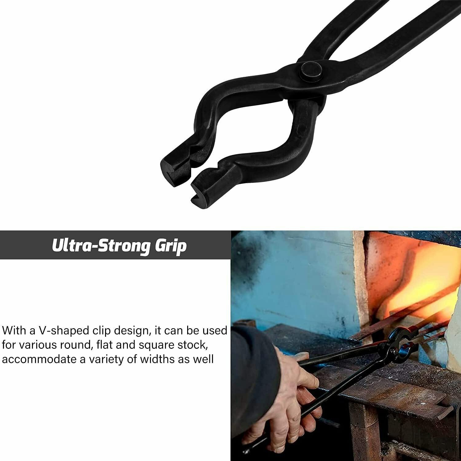 17″ Better Forge Tongs Knife Making V-Bit Bolt Blacksmith Tongs Wolf Jaw Tongs