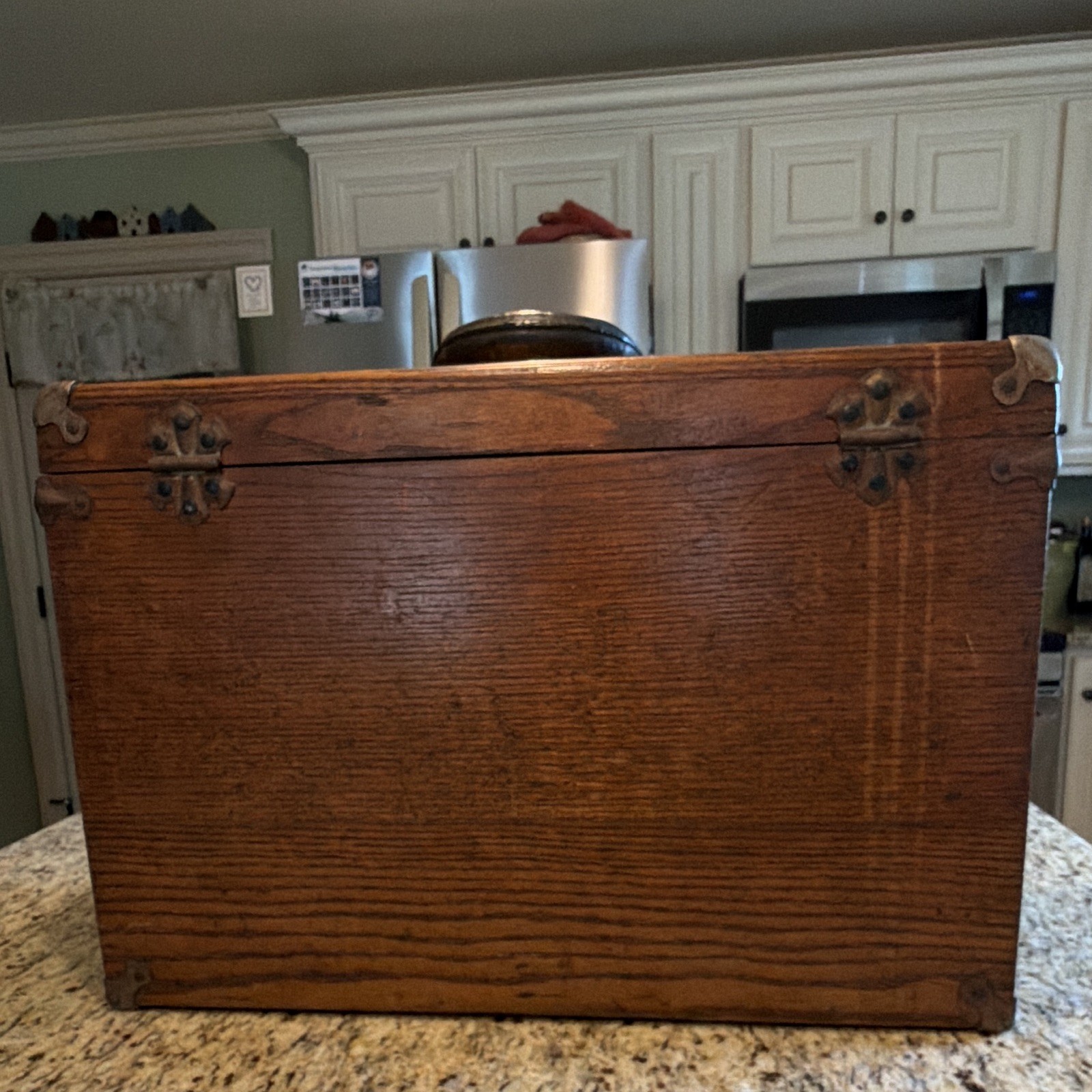 Corbin Vintage Oak Wooden Tool Chest Box w/ Hinged Lid, Drawers & Metal Latches