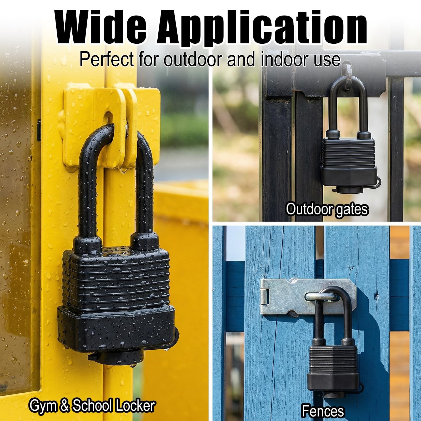 6 Pack Waterproof Padlocks Keyed Alike Heavy Duty Long Shackle Padlock Set wi…