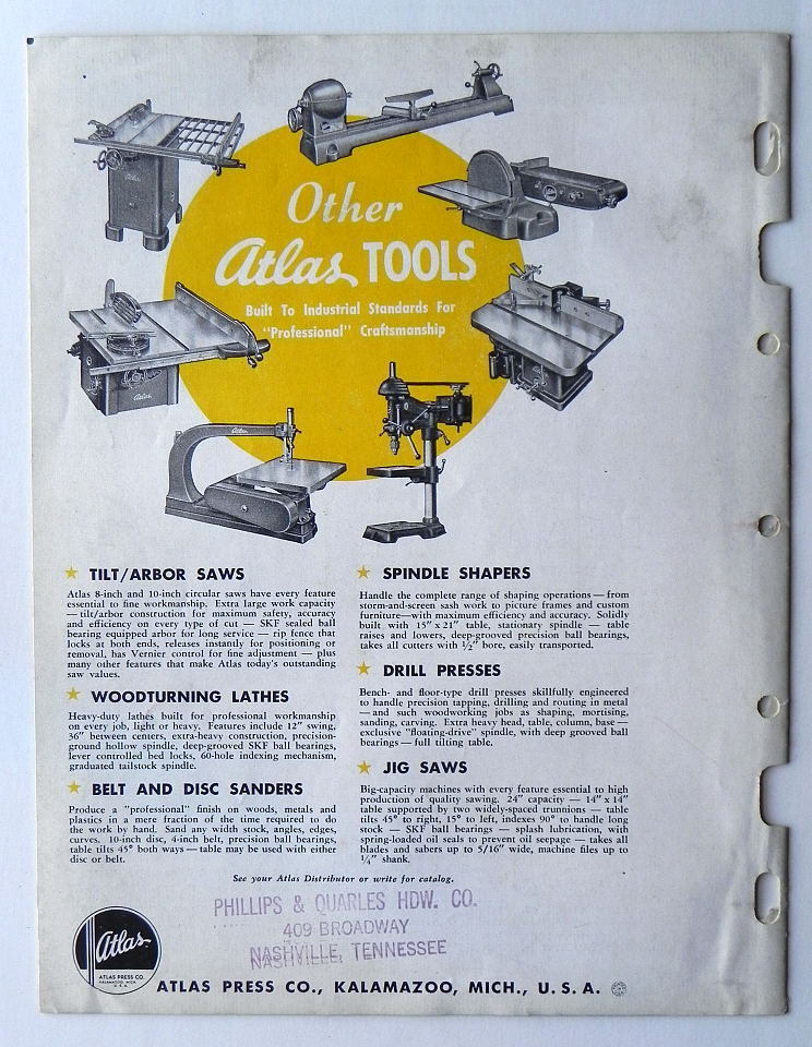 1948 ATLAS PRESS POWER TOOLS CATALOG LATHE CLAUSING INDUSTRIAL