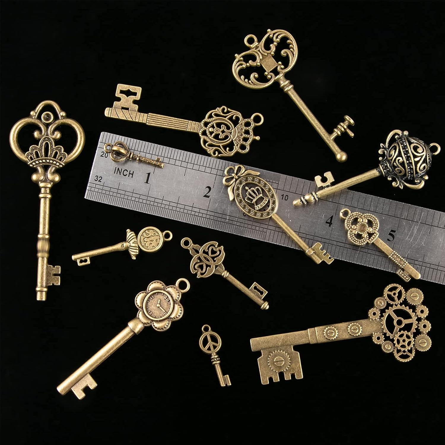 Vintage Skeleton Keys Set, Filigree Steampunk Keys, Antique Bronze Keys Charms P