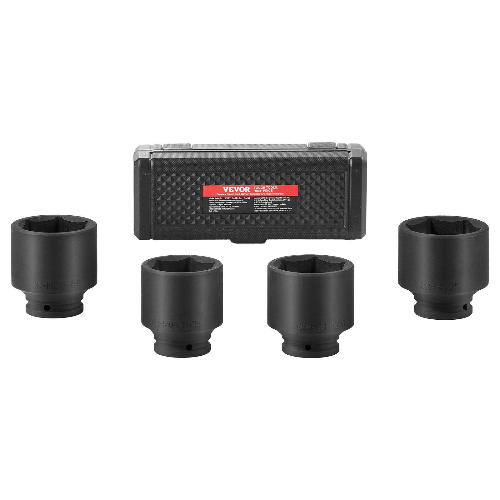 4PC 1/2in Drive 6-Point SAE Spindle Nut Socket Set & Axle Nut Impact Socket