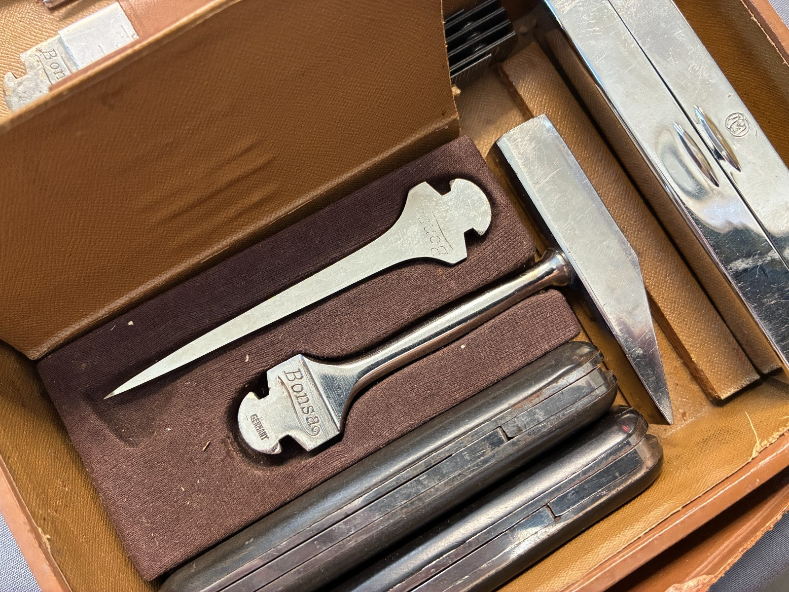 Vintage German Bonsa tool kit patent DRGM w/ 2 handles & Case * Bonanza
