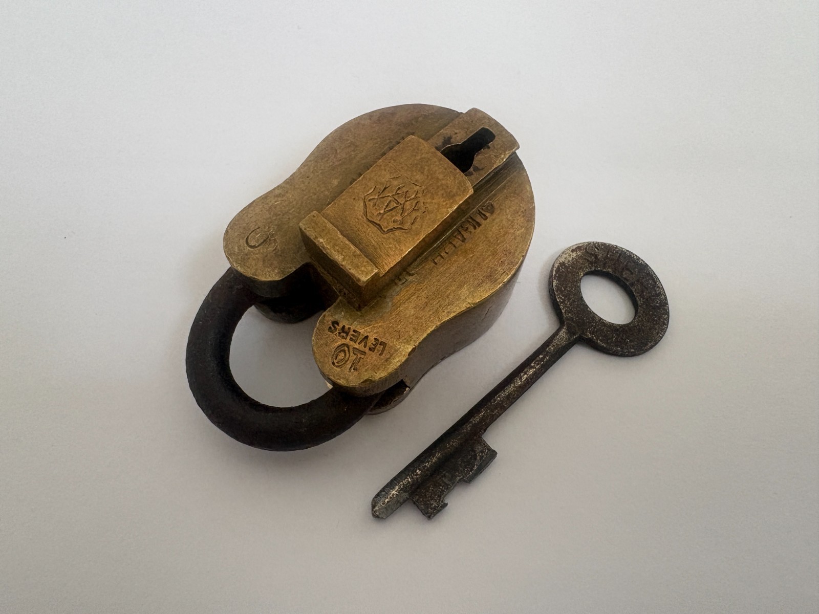 Old Brass Padlock with Original Key Working Vintage Decorative 10 Levers