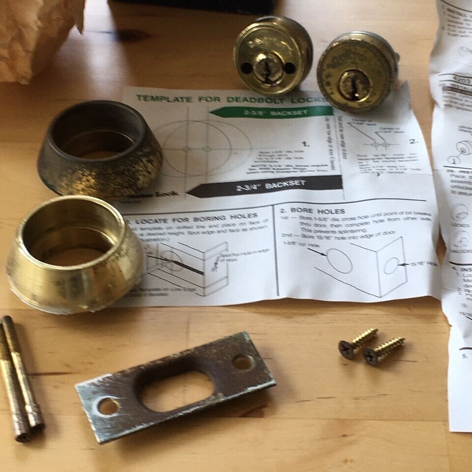 Old Stock Vintage Rare Dexter Master Lock Brass Deadbolt Door Locking Set No Key