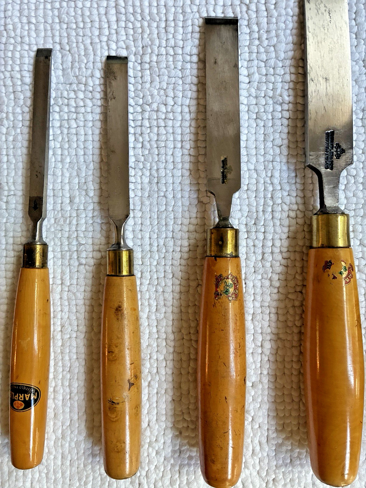 Beautiful Vintage Maples Boxwood Handled 7 Piece Chisel Set In Naugahyde Roll