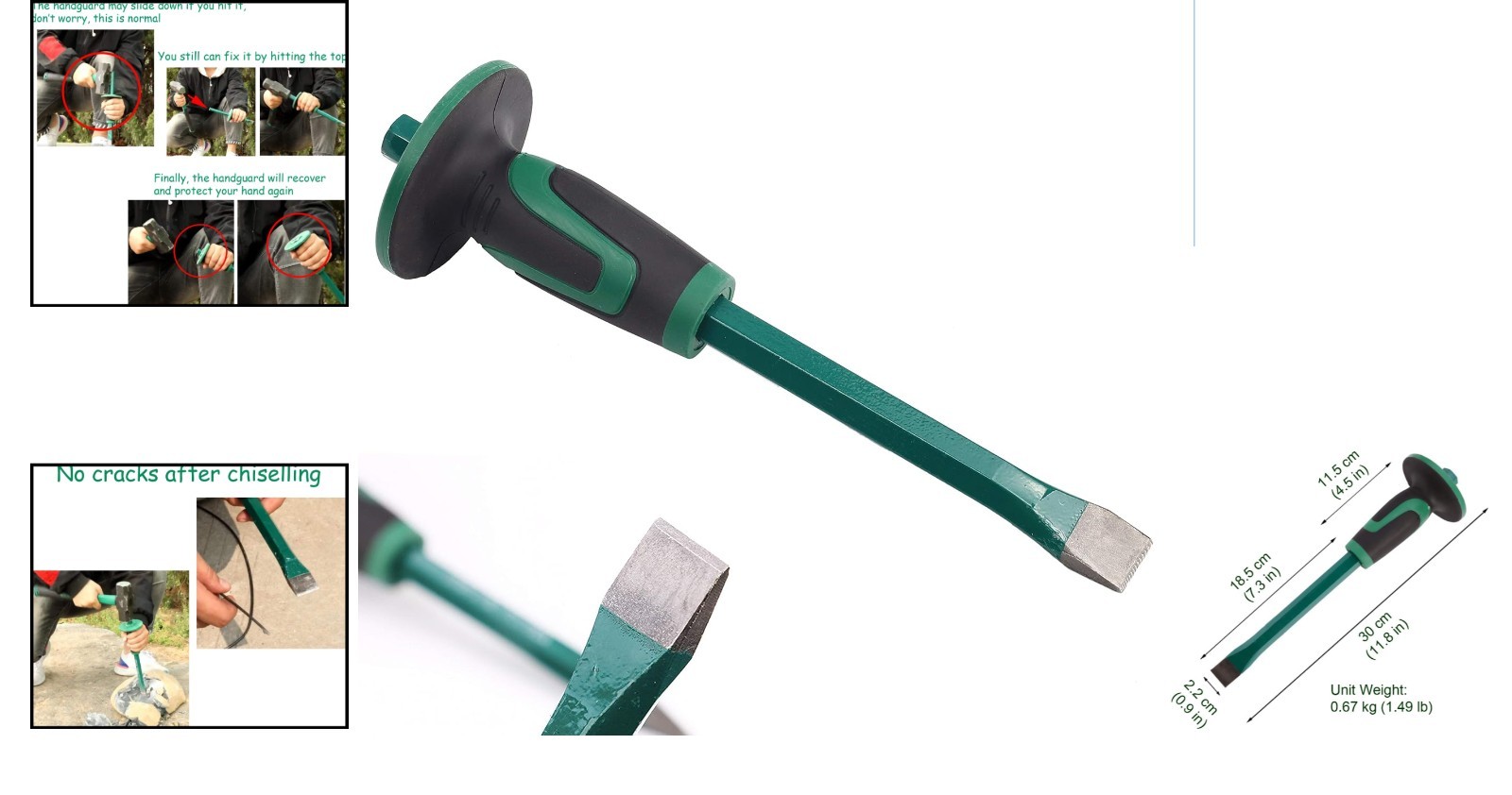 Shock-Absorb Hand Guard 12-Inch Flat End Chisel for Concrete & Stone Work
