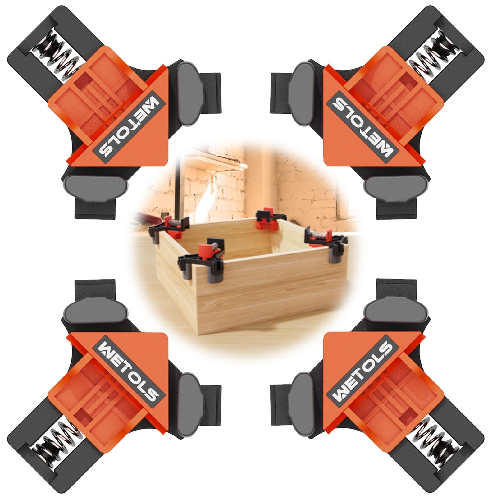 WETOLS Corner Clamp for Woodworking, 90 Degree Right Angle Clamp, Wood Orange