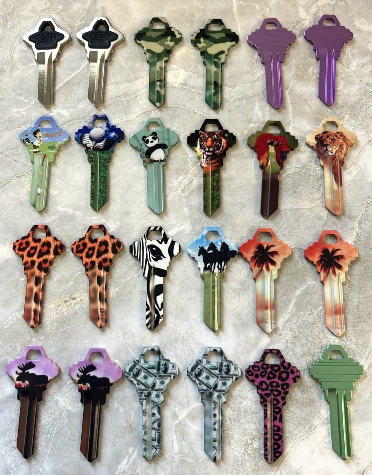 Lot of 24 Key Blanks for *Schlage SC-1* Locks Color-Animal-Diva-Designer Keys