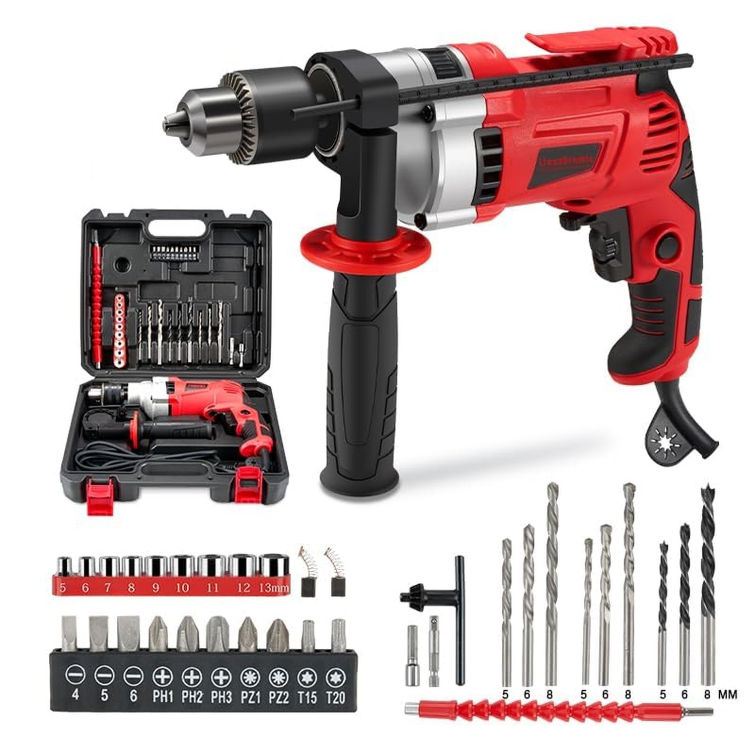 Hammer Drill 1/2-Inch 910W Power Drill 0-3000RPM with 38 Accessories Electric…