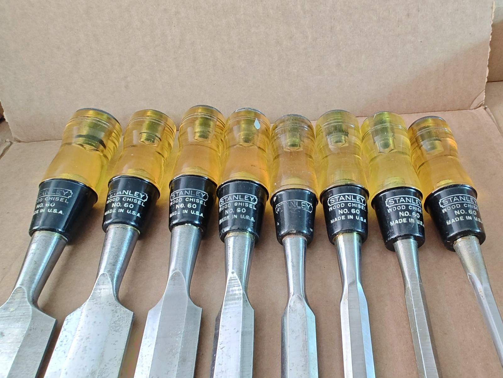 Vintage Set of Eight STANLEY No. 60 Wood Chisels – 1/4″ to 1 1/2″ USA