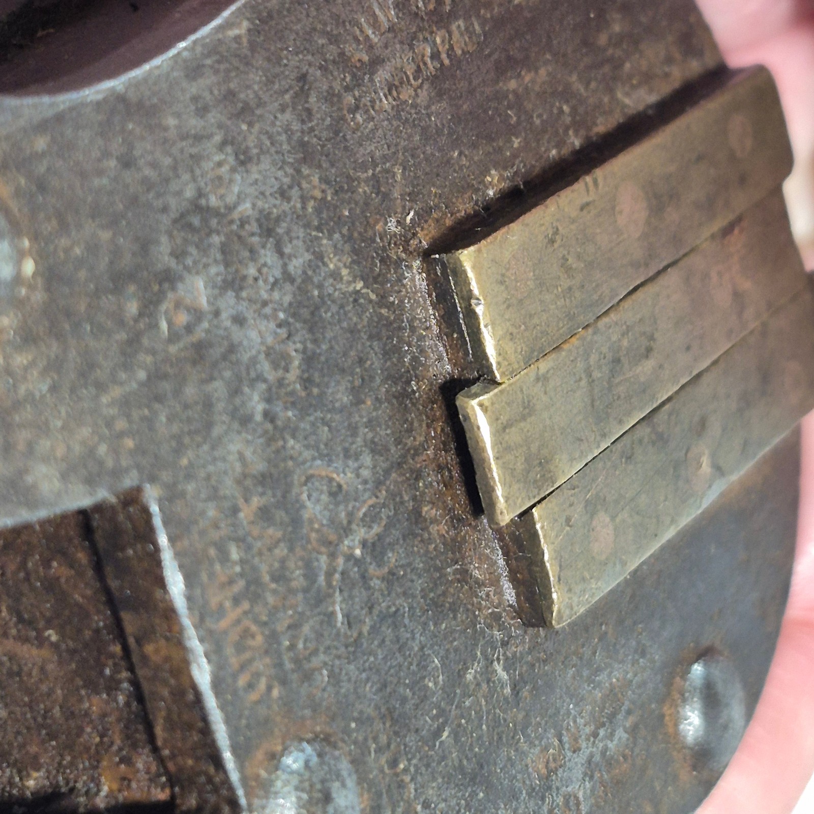 VTG CAST IRON LARGE PADLOCK WITH MULTIPLE MARKS