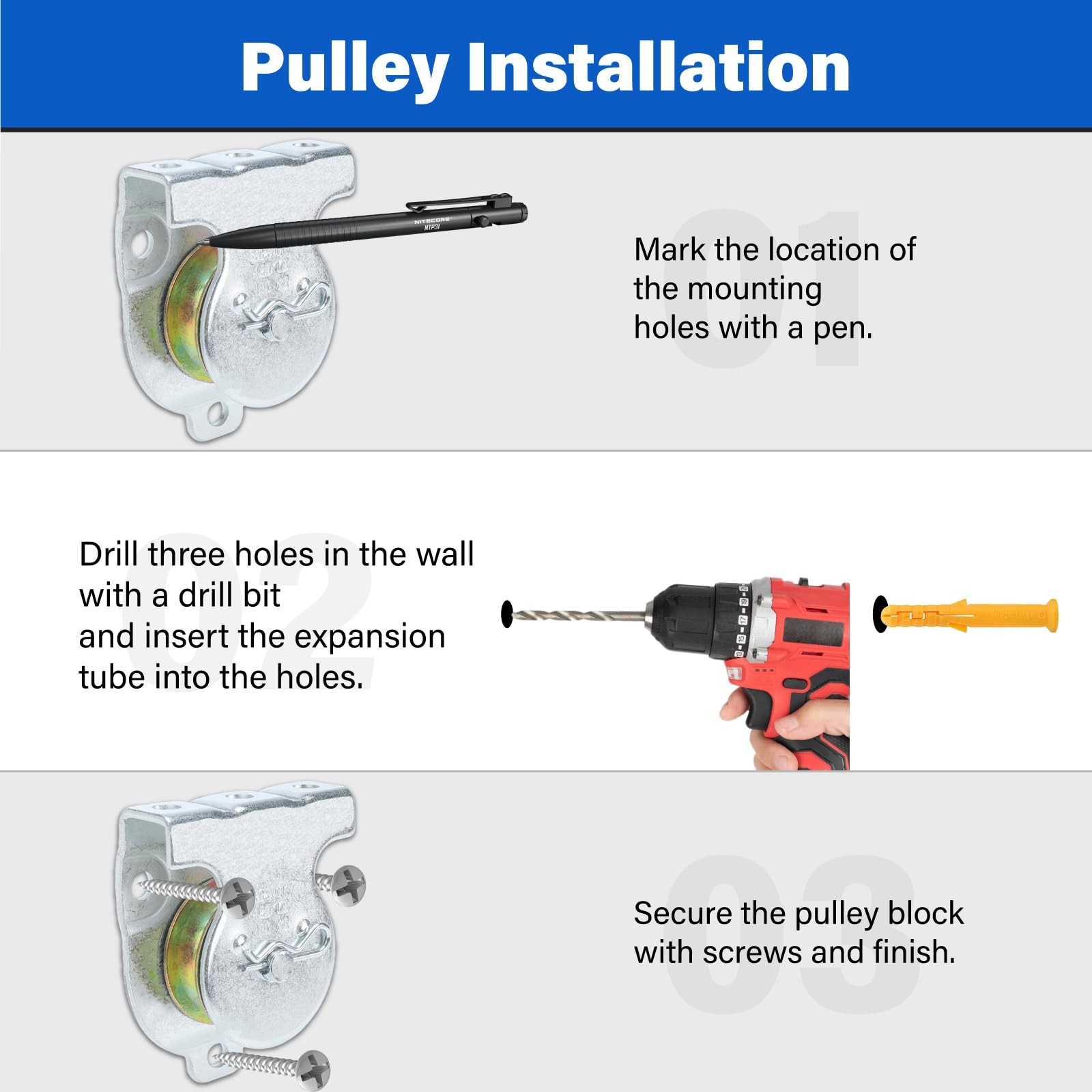6 Pack Ceiling Mount Single Pulley 1-1/2 Inch Wall Mounted Pulley Ceiling Pul…