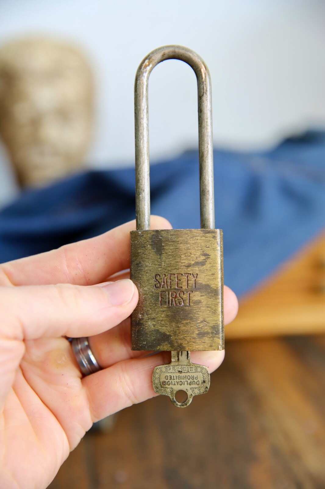 Vintage BEST Brass Padlock Safety First Antique lock w/ key old tool box locker