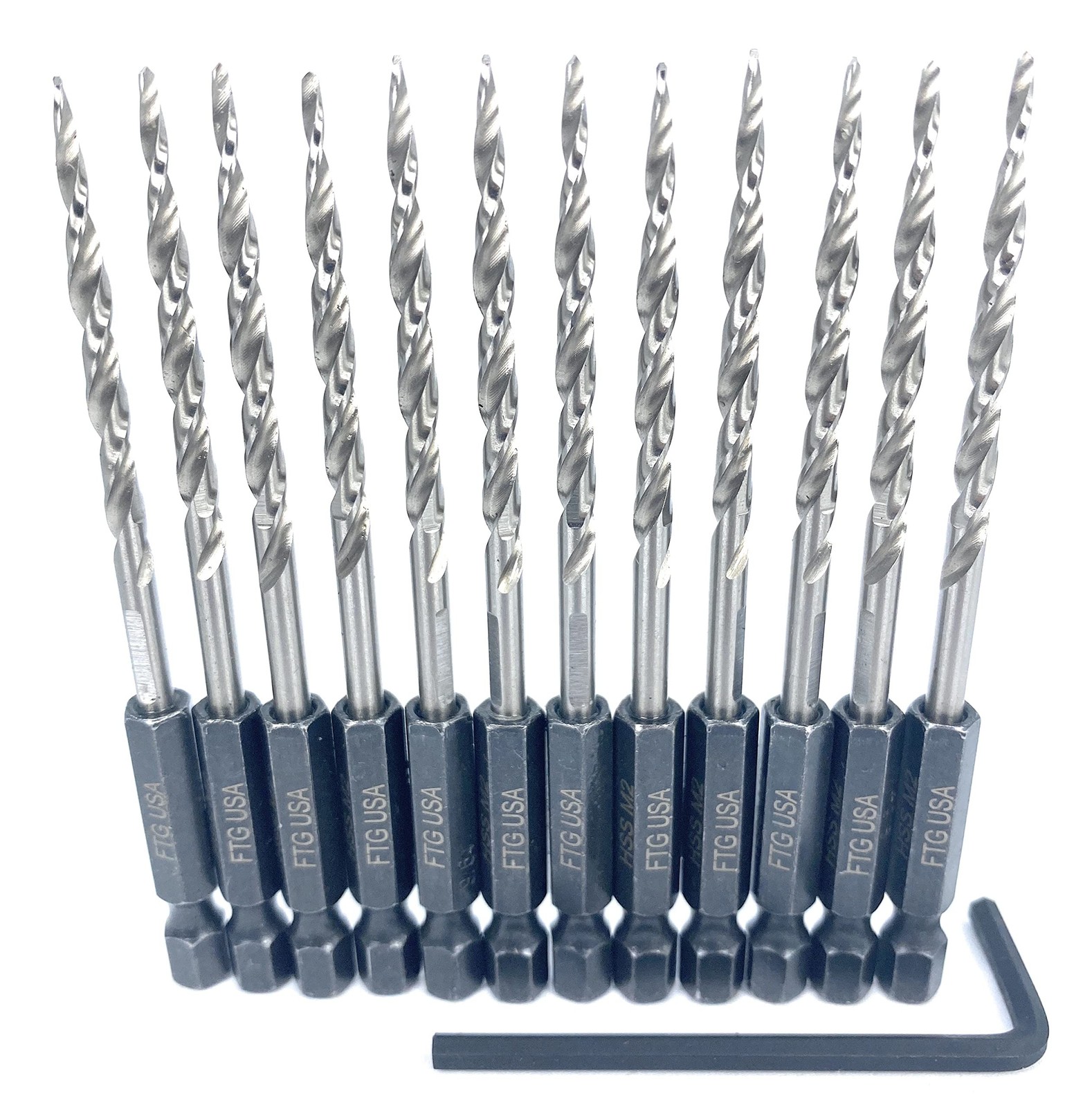 FTG USA Tapered Drill Bits for Wood 12 Pc #6 (9/64″) All Same Size Replacemen…