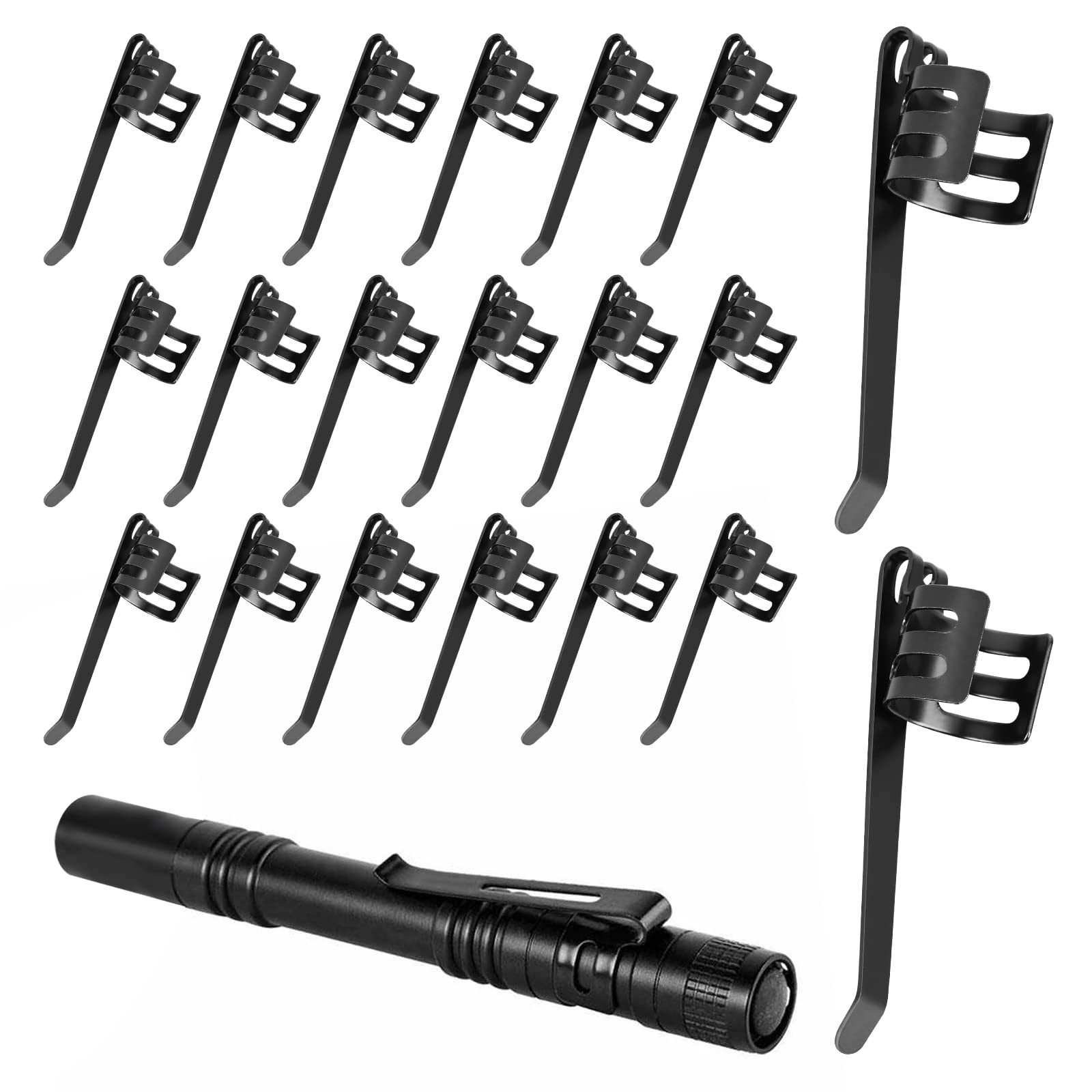 Aster 20 Pieces Flashlight Clip Black Pocket Removable Pen Light