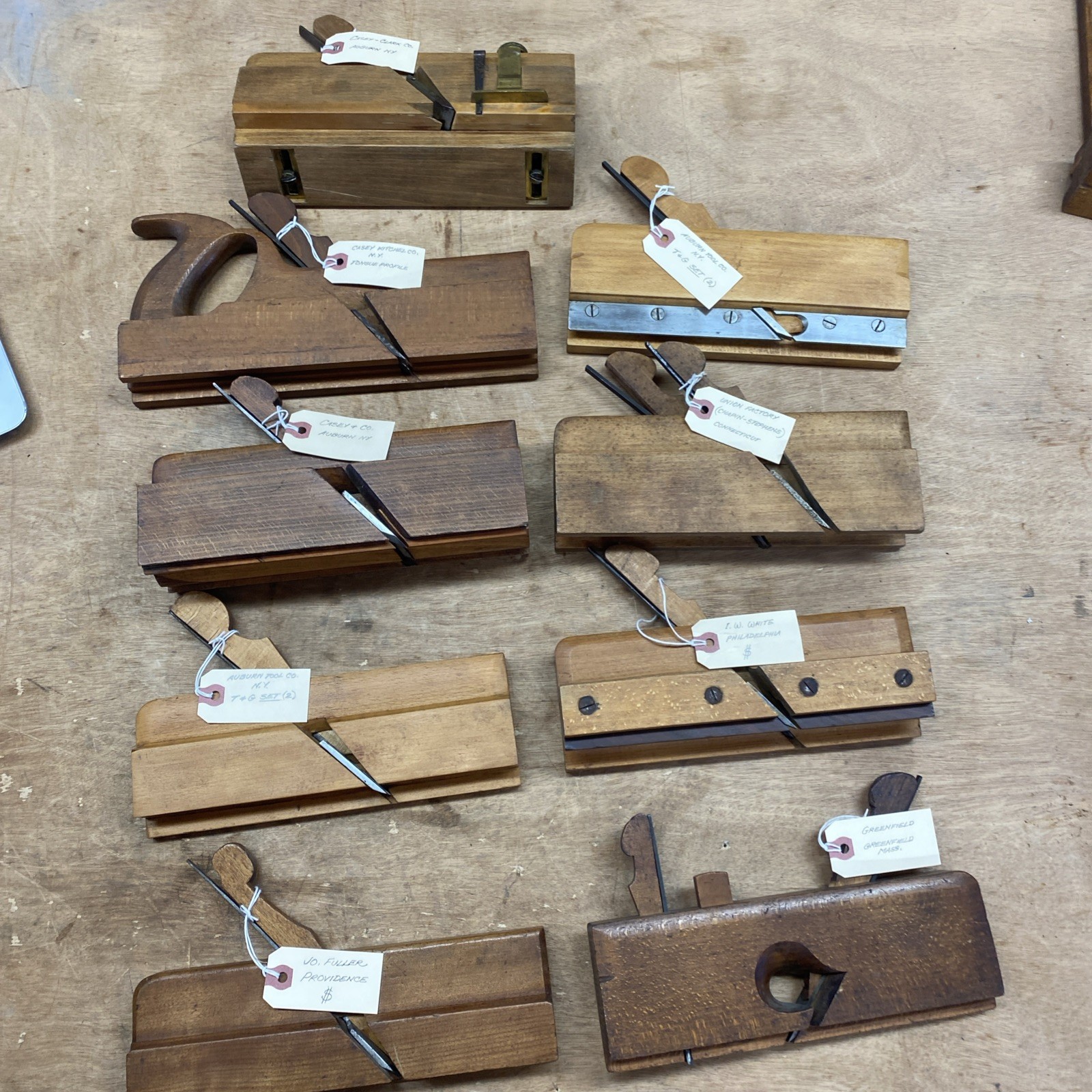 Antique Wooden Molding Plane Lot of 9 Casey & Co Auburn Tool Greenfield I.W. Whi