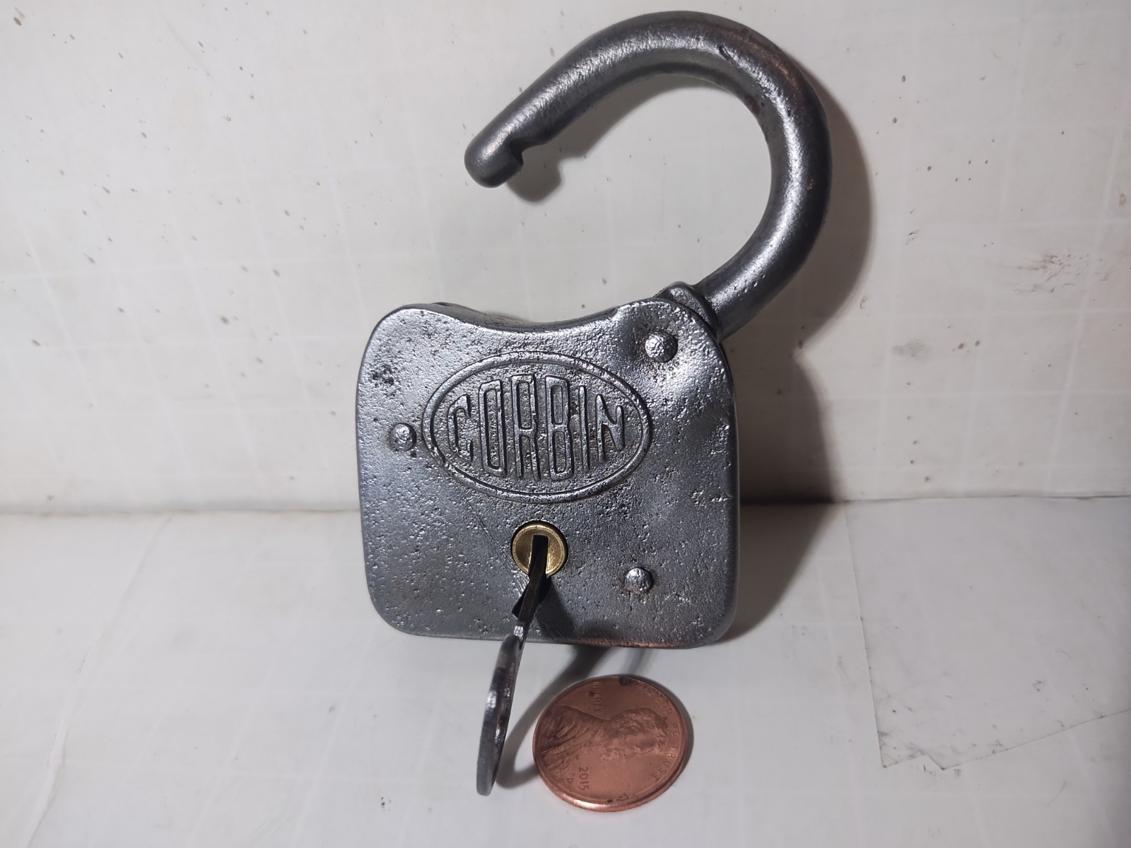 Antique Corbin Cabinet Lock Co Padlock w Key 1920-1950