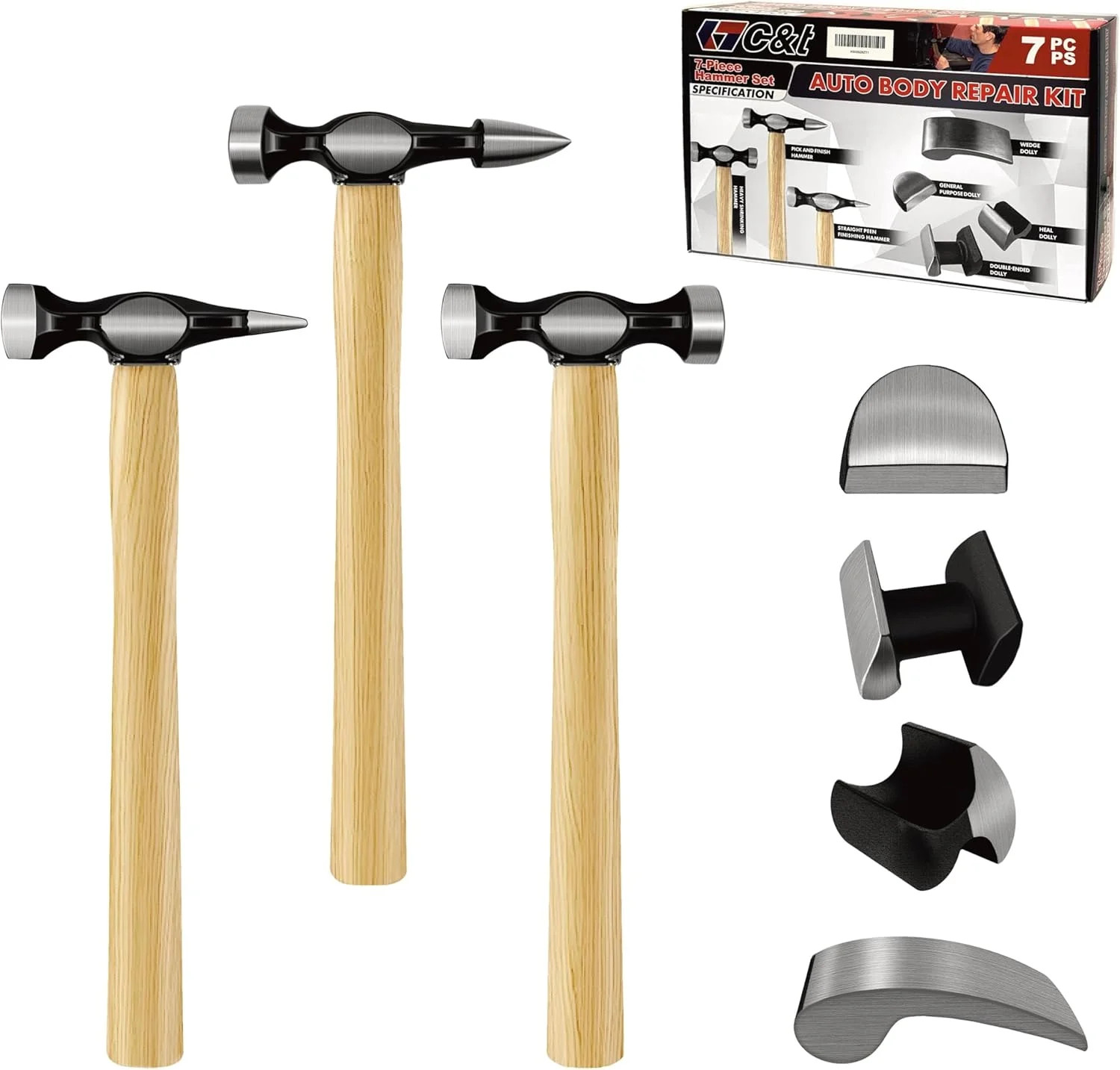 7Pcs Auto Body Repair Kit, Craft Panel Beating Hammer and Dolly Set… Fast Ship